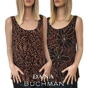 Dana Buchman Blouse Top Tank 100% Silk Reversible Sleeveless Floral Aztec